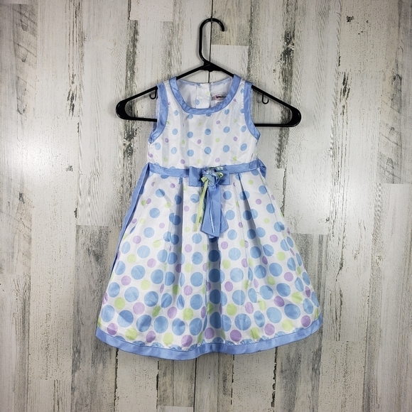 youngland toddler girls blue, white polka-dot Easter dress size 4T - Picture 8 of 8
